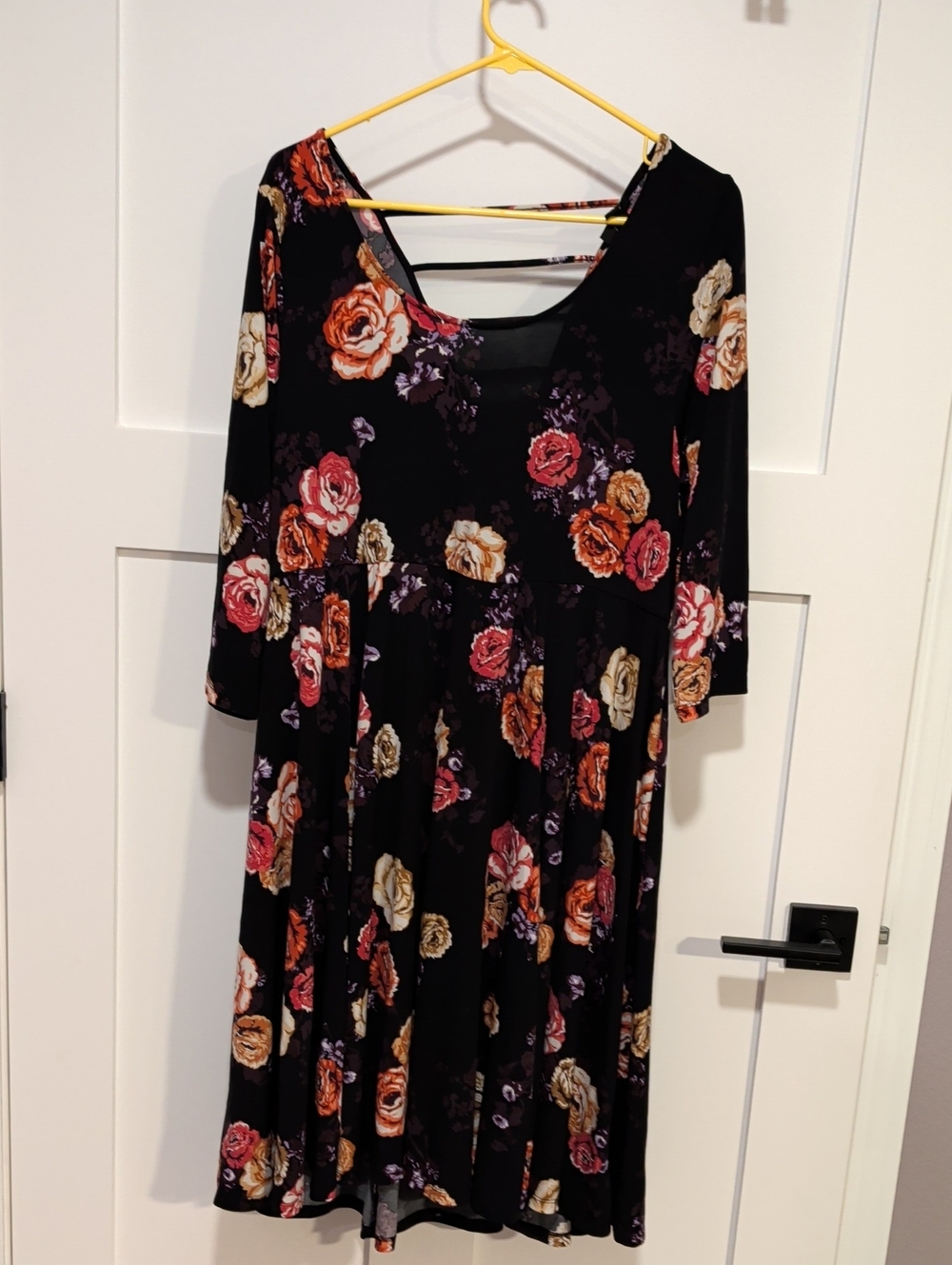 torrid Black Floral Long Sleeve Midi Dress with Rose Print